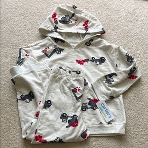 NWT 4T Boys Girls Heart Carter's Construction Hoodie & Pants Set with Fun Print